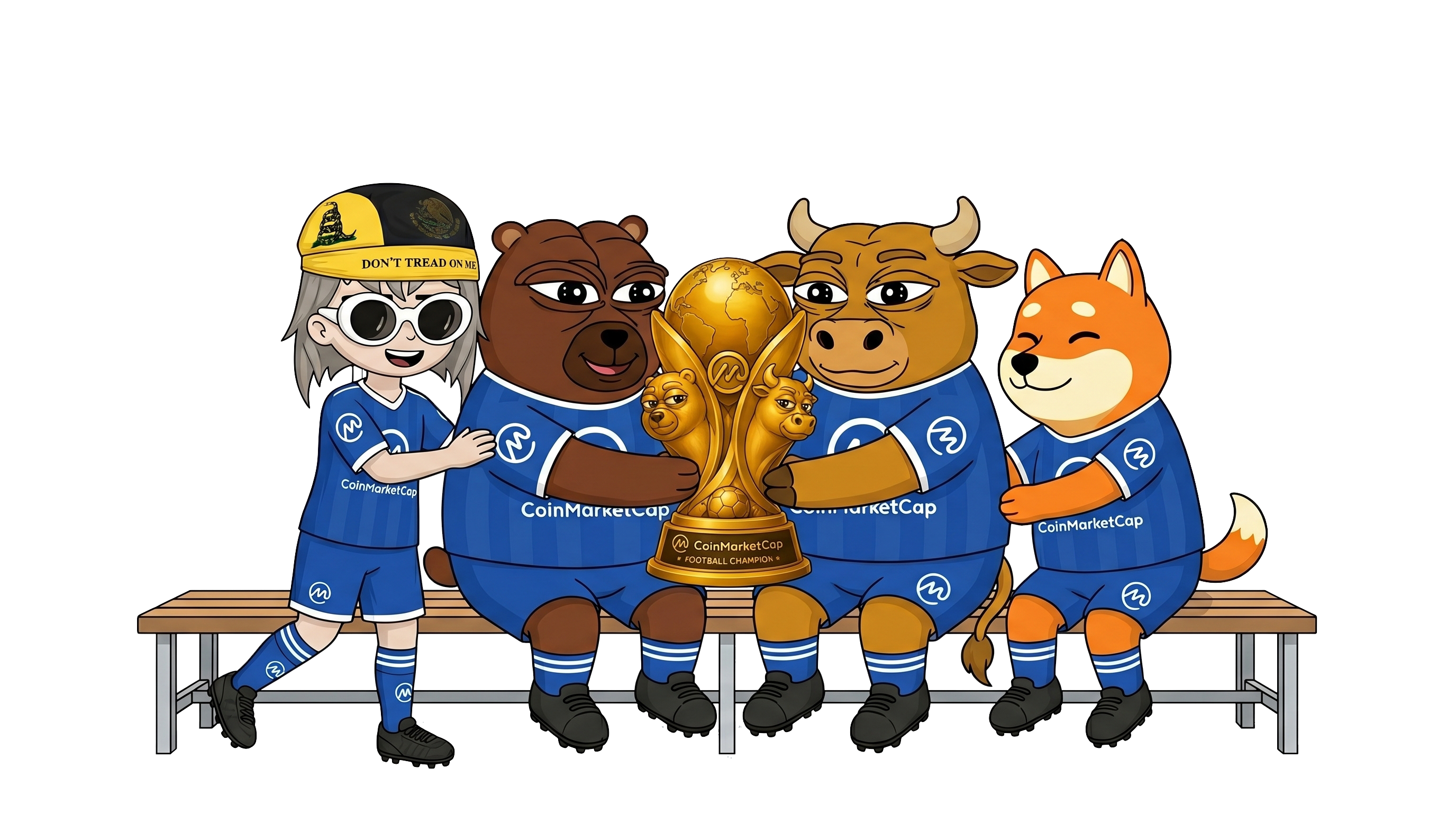 The full CoinMarketCup squad celebrating with the trophy